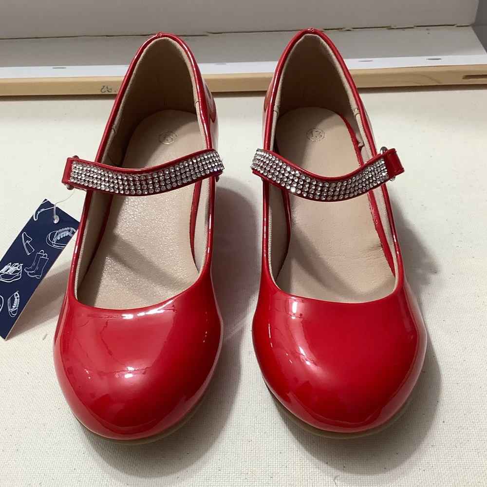 NWT Chic Red Kids Dress Shoes with Sparkling Strap Size 13